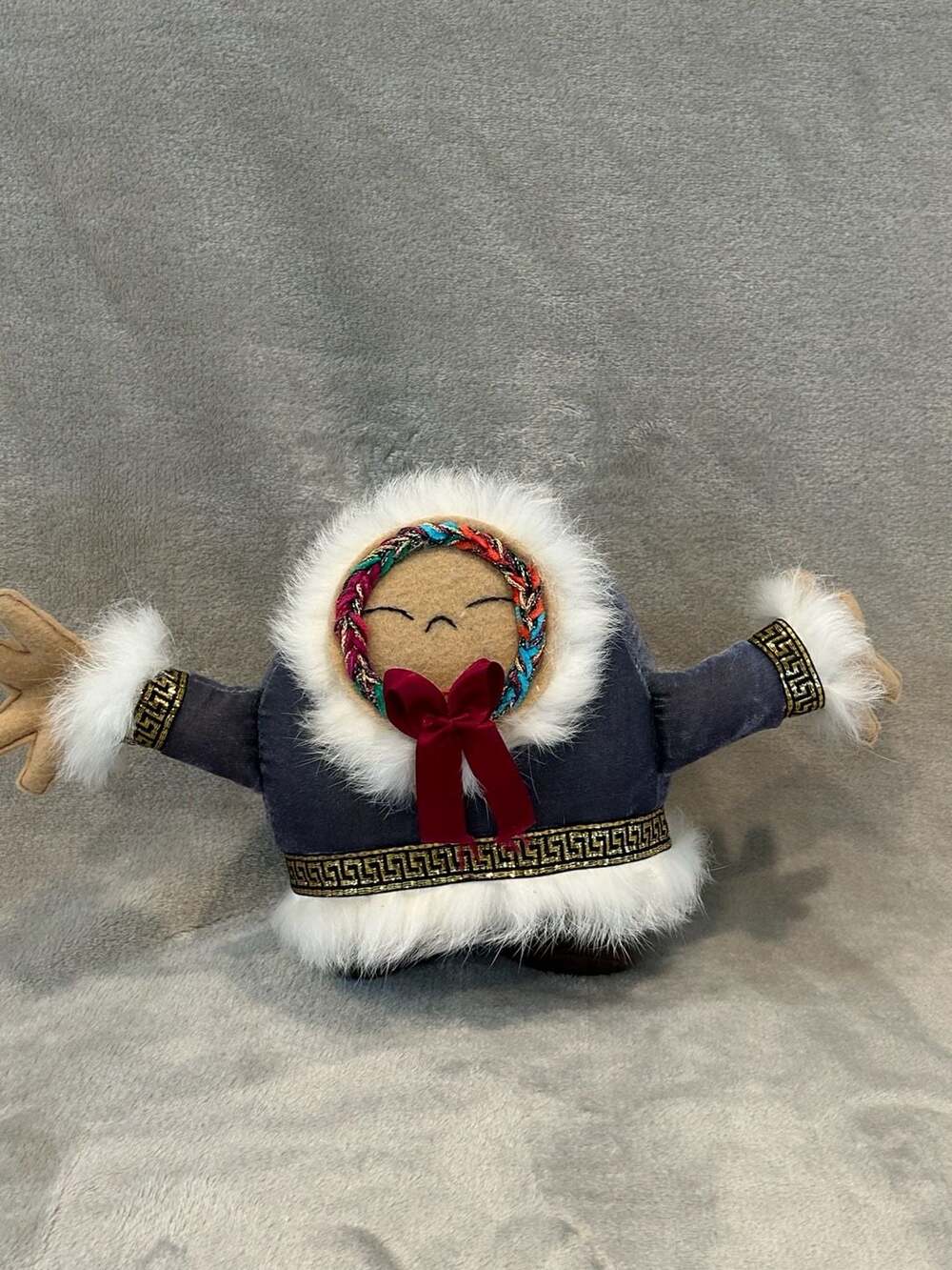 Handmade Alaskan Inuit Doll Plush Fur Trimmed Parka